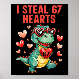 Póster Divertido robo 67 corazones T-rex dinosaurio San V