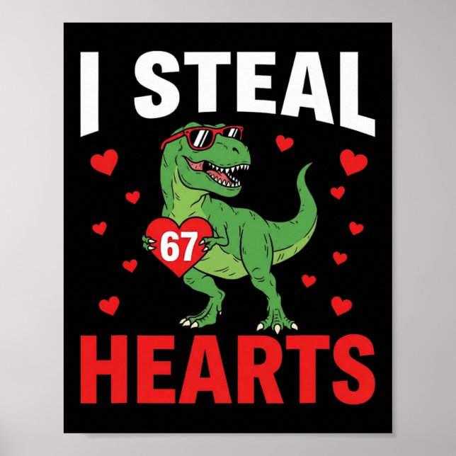 Póster Divertido robo corazones 67 San Valentín Dinosauri (Frente)
