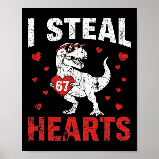 Póster Divertido robo corazones 67 San Valentín Dinosauri (Frente)