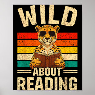 Póster Divertido salvaje sobre leer libro retro guepardo