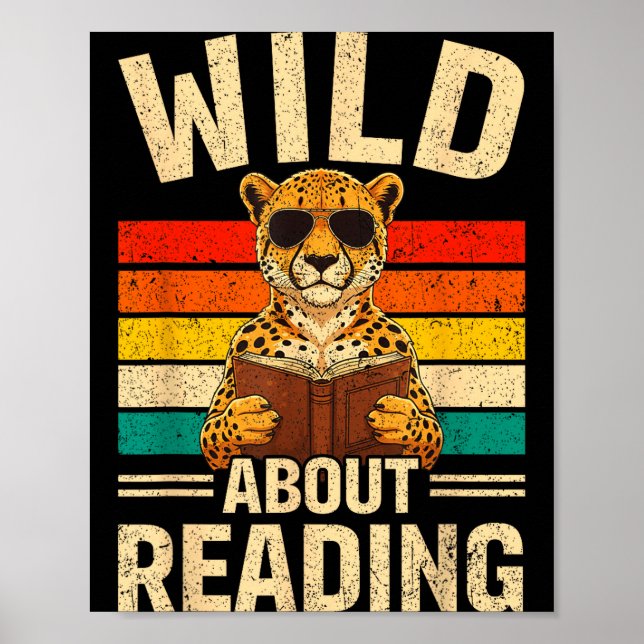 Póster Divertido salvaje sobre leer libro retro guepardo  (Frente)