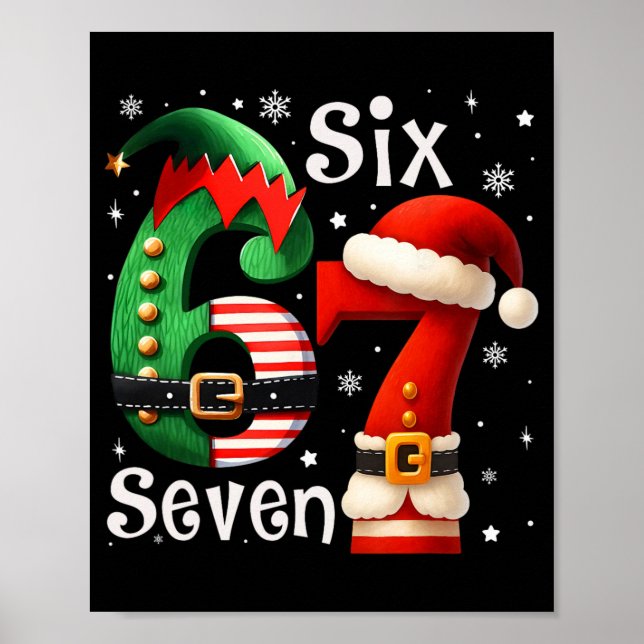 Póster Divertido Seis Siete 67 Meme 6 7 Elfo Santa Navida (Frente)