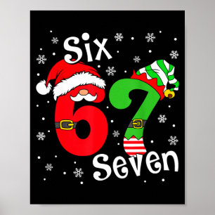 Póster Divertido Seis Siete 67 Meme 6 7 Elfo Santa Navida
