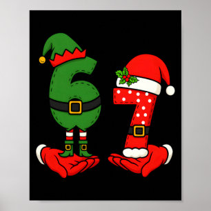 Póster Divertido Seis Siete 67 Meme 6 7 Navidad Elfo Mano