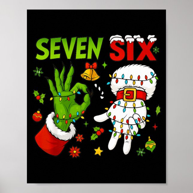 Póster Divertido Seis Siete 67 Meme 6 7 Navidad Elfo Mano (Frente)