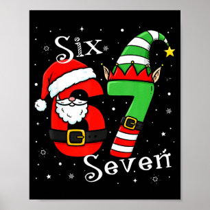 Póster Divertido Seis Siete 6 7 Meme Navidad Santa Elfo N