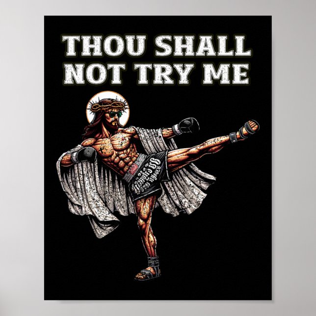 Póster Divertido Señor Jesús Muay Thai Boxeo Tailandés Ki (Frente)