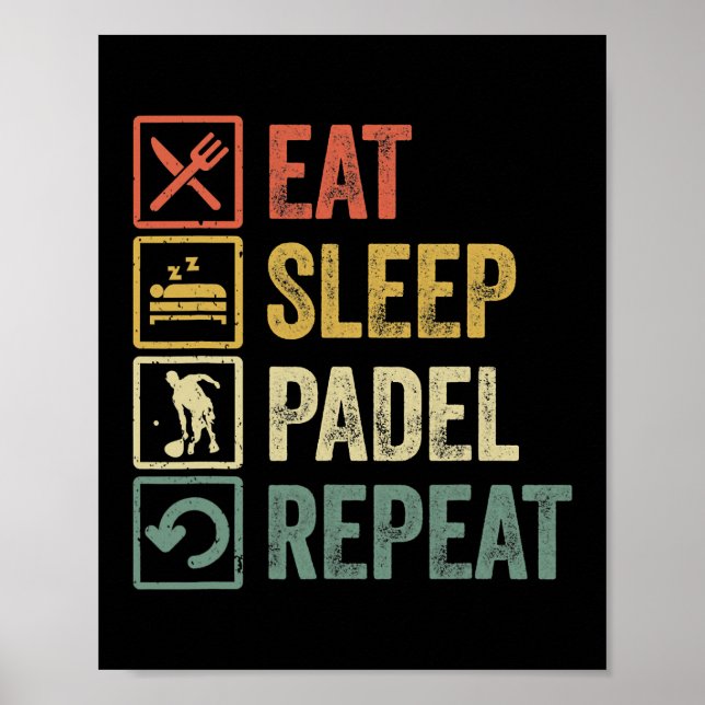 Póster Divertido Sleep Padel Repetir deportes retro vinta (Frente)