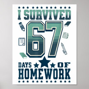Póster Divertido Sobreviví 67 Días Escuela Dura Tarea Mem