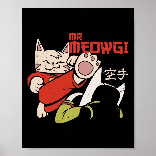 Póster Divertido Sr Meowgi Karate Cat Meow Design Hombres (Frente)