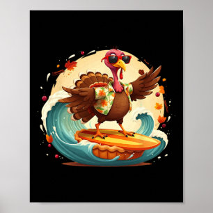 Póster Divertido Surf Hawaiano Pavo Surfing Pastel de Cal