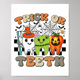 Póster Divertido Trick O Dientes Halloween Higienista Den