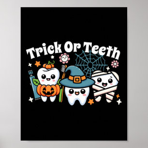 Póster Divertido Trick O Dientes Halloween Higienista Den