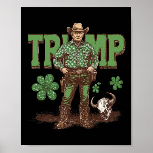 Póster Divertido Trump St Pattys Vaquero Occidental Trump