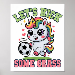 Póster Divertido Vamos a Patear Un Poco de Fútbol Unicorn