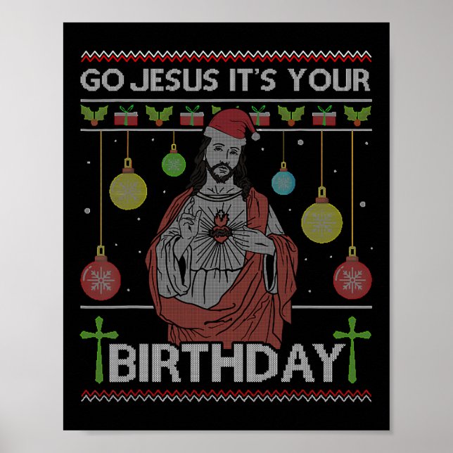 Póster Divertido Vamos Jesús es tu cumpleaños Feliz Navid (Frente)