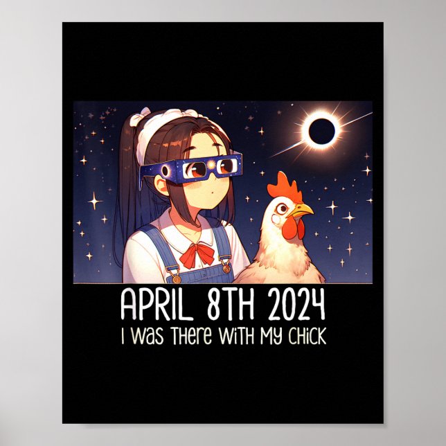 Póster Divertido viendo el eclipse solar total pollo (Frente)