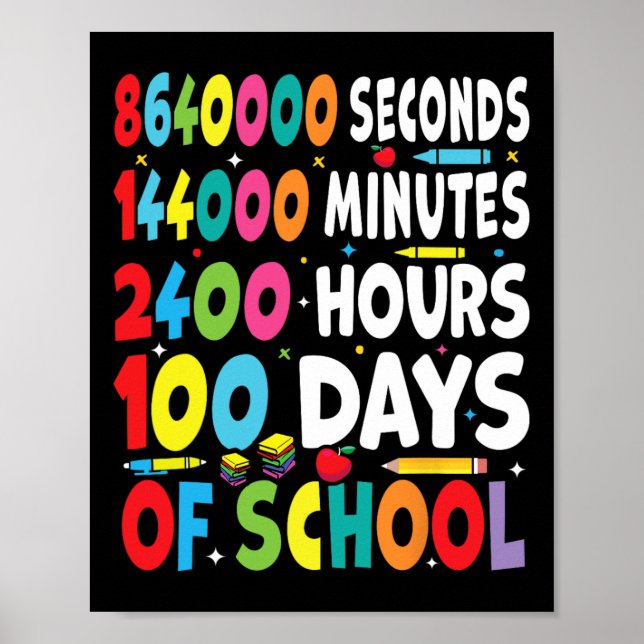 Póster Divertidos 100 Días De Trato Escolar Para Math Tea (Frente)
