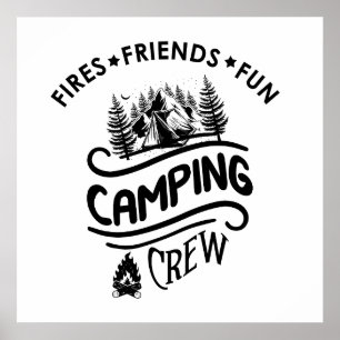 Póster Divertidos amigos de camping eslogan del equipo
