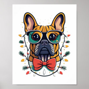 Póster Divertidos Navidades de árboles de perros Bulldog