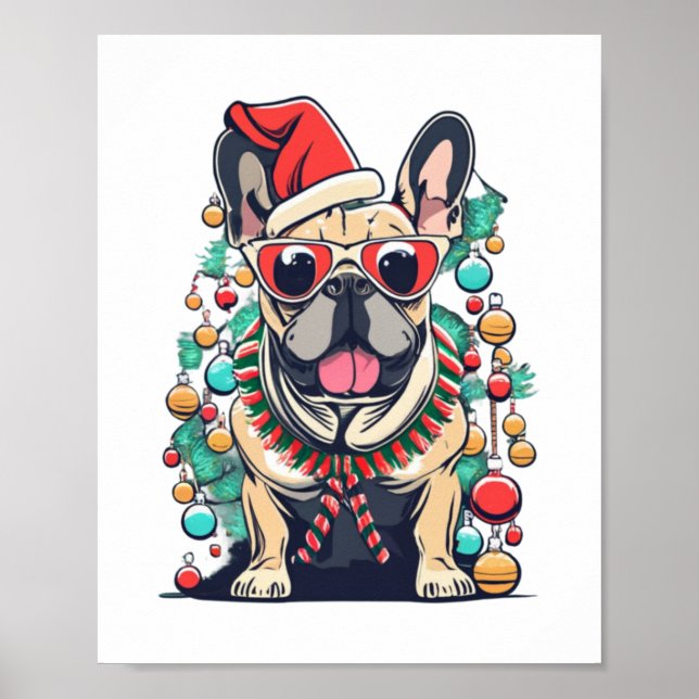 Póster Divertidos Navidades de árboles de perros Bulldog  (Frente)
