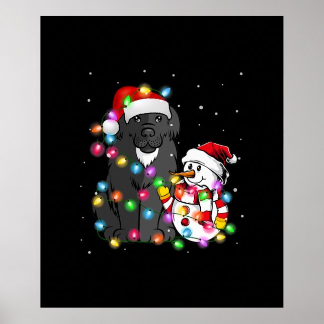 Póster Divertidos Navidades de perros de Terranova con lu (Frente)