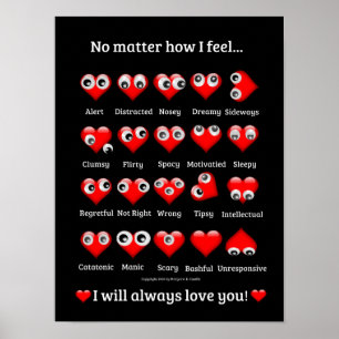 Póster Divertidos ojos googly, corazones de San Valentín,