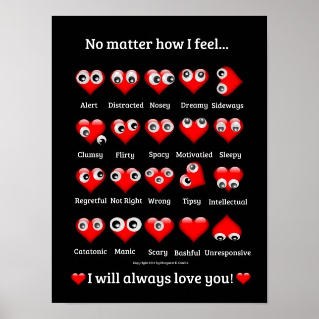 Póster Divertidos ojos googly, corazones de San Valentín, (Frente)