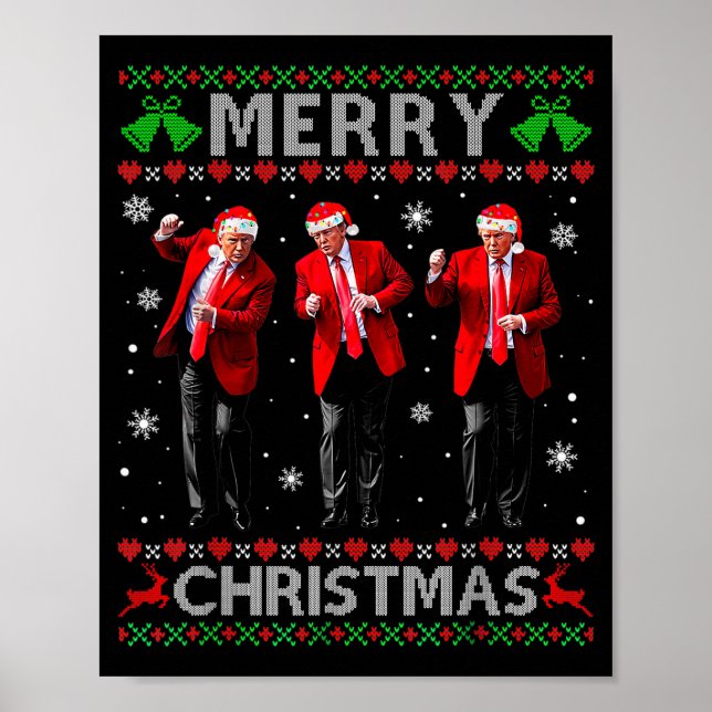 Póster Diviértete Baile de Trump Feliz Navidad Suéter Feo (Frente)
