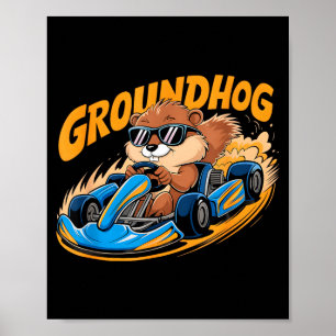 Póster Diviértete con carreras de Go-kart de marmota dive