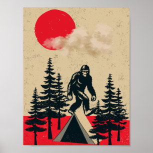 Póster Diviértete Cumpleaños Bigfoot Vintage Camping Bosq