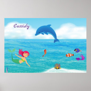 Póster Diviértete en el Sol Sirena Delfín Playa Personali