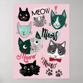 Póster Diviértete en la sala de juegos con caras de gato