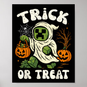 Póster Diviértete Halloween Jugador Pixel Niños Truco o T
