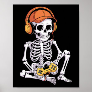 Póster Diviértete Jugador Halloween Esqueleto Videojuegos