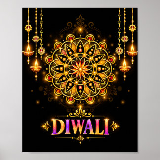 Póster Diwali Mandala Dorado Rangoli Festival de las Luce