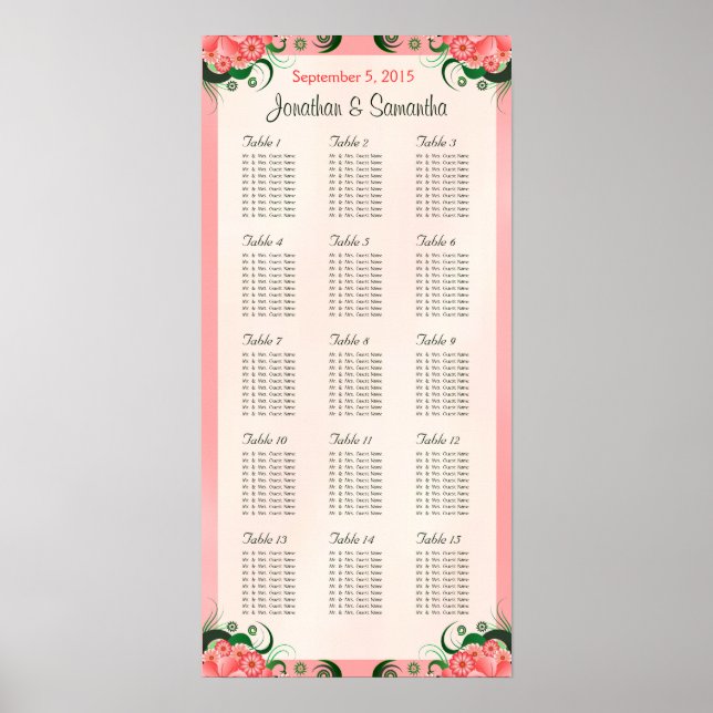 Póster DIY Hibiscus Pink 15 mesas Bodas (Frente)