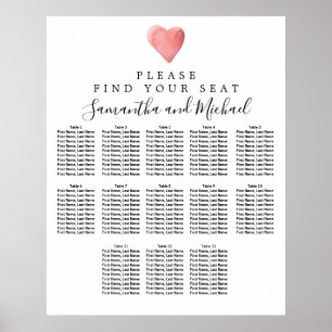 Póster DIY Red Heart 13-Tabla de asientos para Bodas