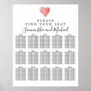 Póster DIY Red Heart 15-Tabla de asientos para Bodas
