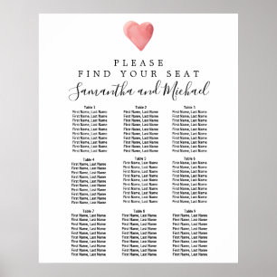 Póster DIY Red Heart 9-Tabla de Asientos para Bodas
