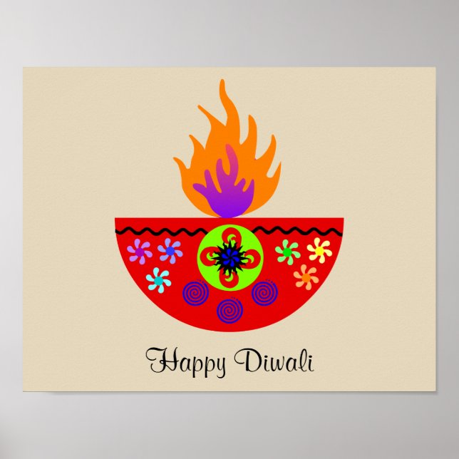 Póster Diya colorida lámpara Diwali (Frente)
