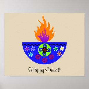 Póster Diya colorida lámpara Diwali