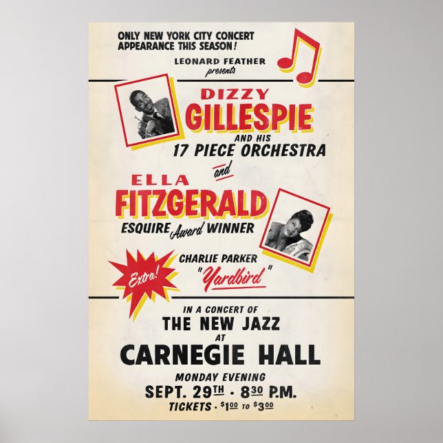 Póster Dizzy Gillespie - Charlie Parker - Ella Fitzgerald (Frente)