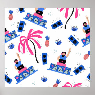Póster Dj alegre, diseño tropical de playa.