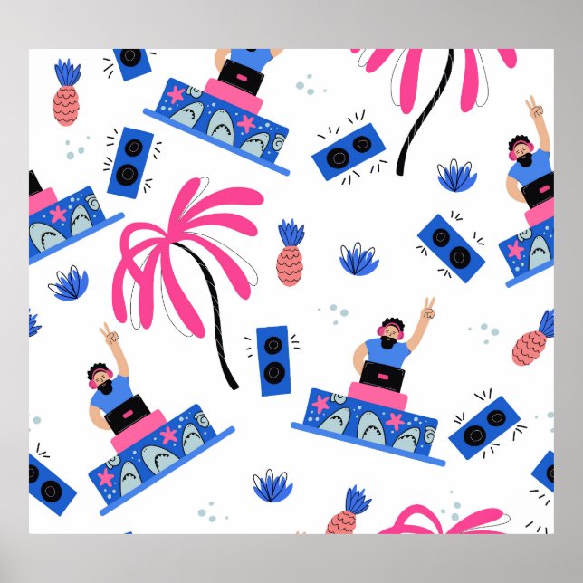 Póster Dj alegre, diseño tropical de playa. (Frente)