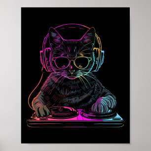 Póster Dj Cat Edm Techno House Music Funny Cat Lover