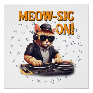 Póster DJ Cat Tee  Gato Tocando Un Camisón De Guitarra  G