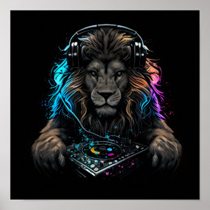 Póster DJ como león salvaje