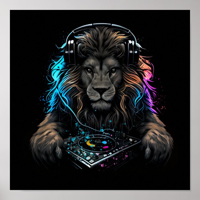 Póster DJ como león salvaje (Frente)
