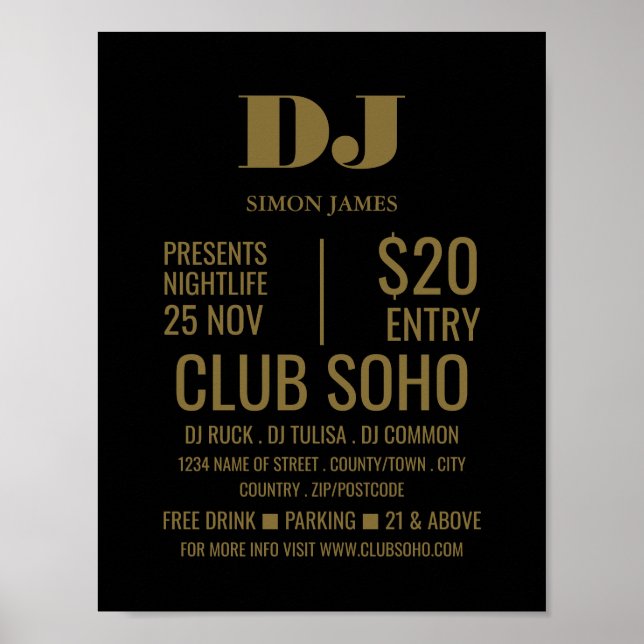 Póster DJ de estilo, publicidad de eventos de club (Frente)